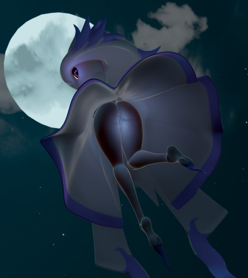 3d absurd_res alternate_color anthro anus ass clothed clothing digital_media_(artwork) dress female flashing flashing_butt flashing_pussy floating full_moon generation_4_pokemon genitals ghost hi_res humanoid looking_at_viewer looking_back lorded mismagius moon night nintendo no_underwear not_furry pink_eyes pokemon pokemon_(species) pussy solo spirit upskirt white_body