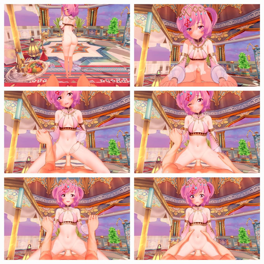 1boy 1girls 3d ass big_penis blush bottomless doki_doki_literature_club gomgom happy_sex human human_only koikatsu light-skinned_female light-skinned_male light_skin looking_at_viewer natsuki_(doki_doki_literature_club) nude_male partially_clothed penetration penis pink_eyes pink_hair pov sex uncensored vaginal vaginal_penetration woman_on_top