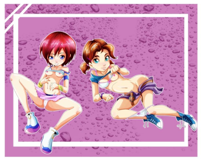 2girls blue_eyes breasts brown_hair human irma_lair kairi kingdom_hearts nipples panties red_hair rhaz undressing w.i.t.c.h.