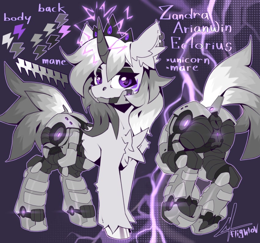 absurd_res cybernetic_leg cybernetic_limb cybernetics cyborg equid equine female feral flightov hasbro hi_res horn machine mammal model_sheet my_little_pony mythological_creature mythological_equine mythology solo unicorn