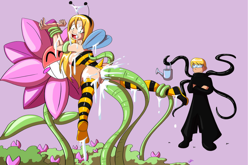 anal bee big_breasts blonde_hair breasts cosplay cum cum_everywhere cum_in_ass cum_in_hair cum_in_mouth cum_in_pussy cum_on_breasts dahs flower green_eyes hair igocu knightsnipe rape tentacle ucogi vaginal_penetration watering_can