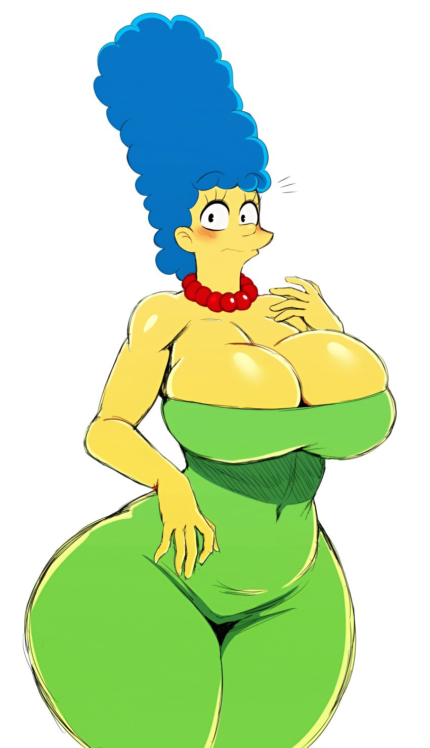 1girls 2017 2017s 20th_century_fox 20th_century_studios absurdres alternate_breast_size big_breasts blue_hair breasts cleavage clothed clothing collar dress female female_only green_dress hair huge_breasts impossible_clothes impossible_dress jewelry large_breasts looking_at_viewer marge_simpson midriff necklace pearl_necklace red_pearl_necklace simple_background sketch solo solo_female solo_focus sssonic2 the_simpsons thick_thighs white_background wide_hips yellow_skin