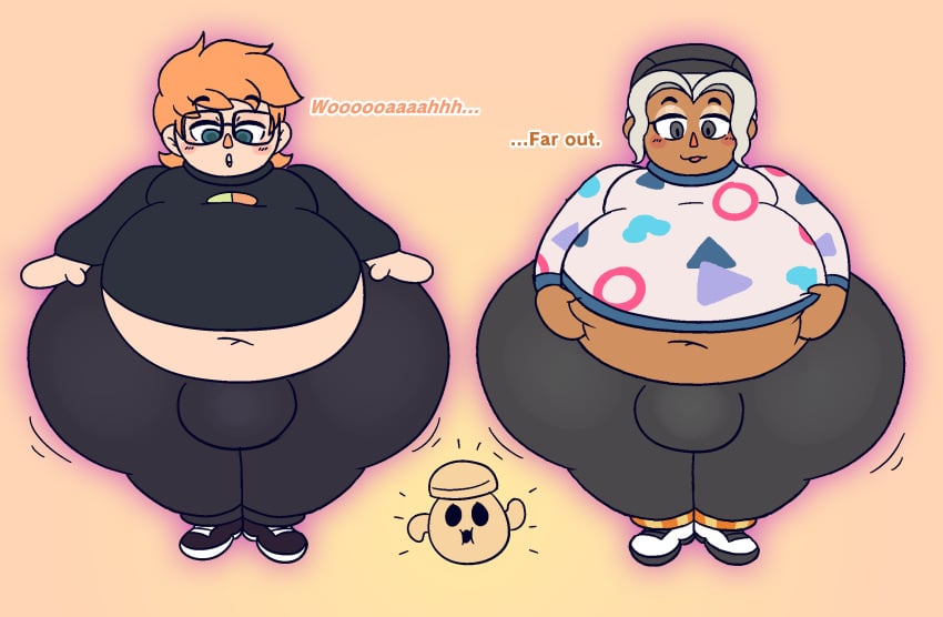 2boys animal_crossing_boy belly_peek big_ass big_belly bottom_heavy cursed_item dialogue drawful-s english_text front_view fully_clothed groping_belly growth gyroid huge_ass huge_belly hyper_ass hyper_belly original_character tagme teapot_(body_type) villager_(animal_crossing)