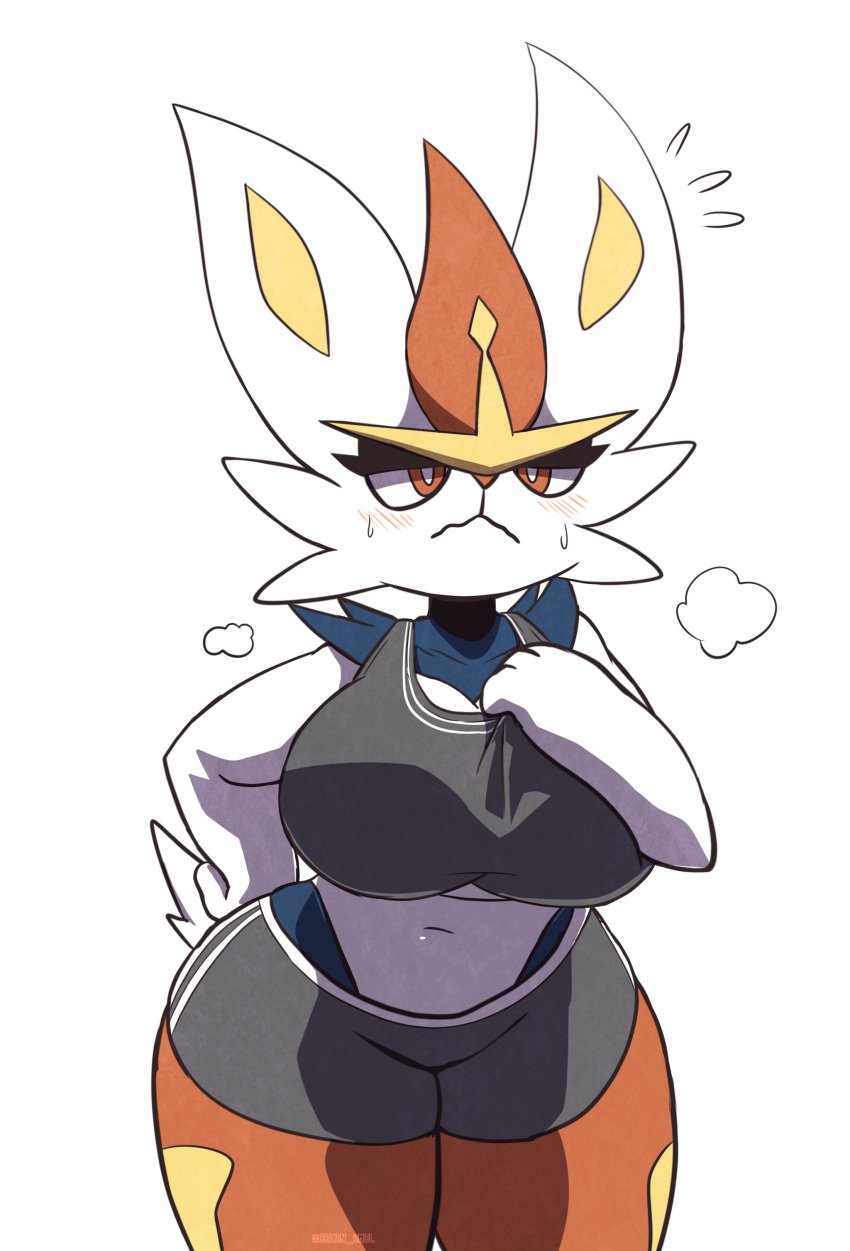 1female 1girls big_breasts breasts cinderace cleavage clothing curvy cute female female_cinderace furry generation_8_pokemon huge_breasts oreon_smol pokemon pokemon_(species) tagme thick_thighs wide_hips