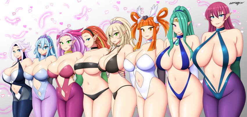 2024 8girls big_breasts blonde_hair blue_eyes blue_hair duel_monster female green_eyes green_hair hair_over_one_eye harpie_channeler harpie_conductor harpie_dancer harpie_harpist harpie_lady harpie_oracle harpie_perfumer harpie_queen harpy heart hi_res konami leopard long_hair looking_at_viewer multiple_girls orange_eyes orange_hair pantyhose pink_hair pointy_ears purple_eyes red_hair skimpy skimpy_clothes smiling smiling_at_viewer somegu tied_hair very_high_resolution yu-gi-oh!