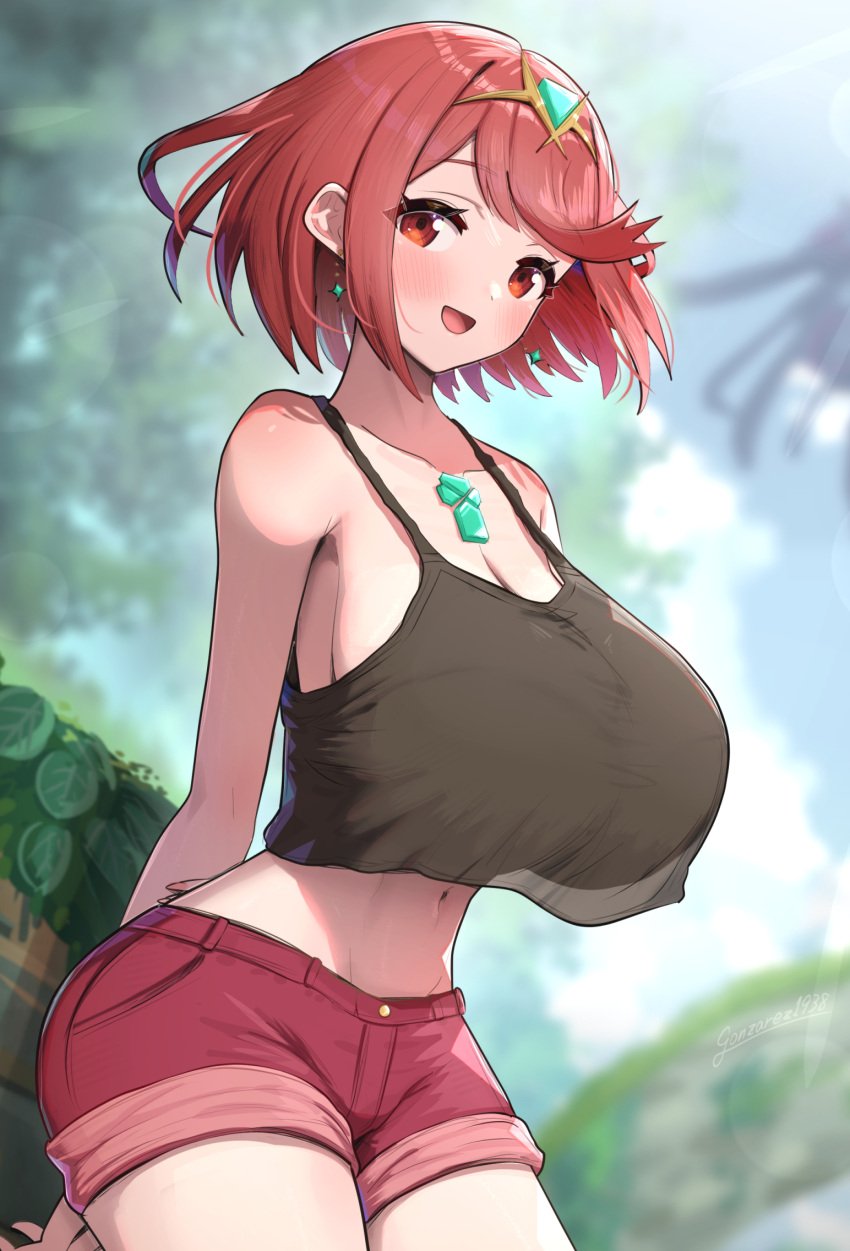 breasts core_crystal female female_only gonzarez huge_breasts nintendo open_mouth pointy_chin pyra short_hair solo tagme xenoblade_(series) xenoblade_chronicles_2