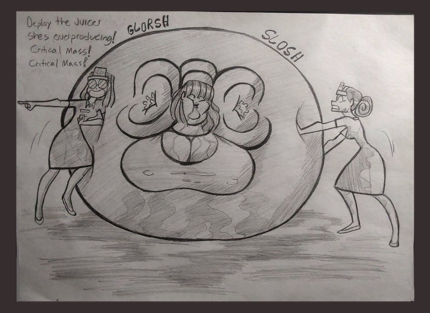 3girls about_to_burst about_to_explode about_to_pop bloated_belly blueberry_inflation body_inflation crosseyed fat_face glassomass implied_bursting implied_popping inflated_arms inflated_face leaking_mouth leaking_nipples spherical_inflation sunken_head