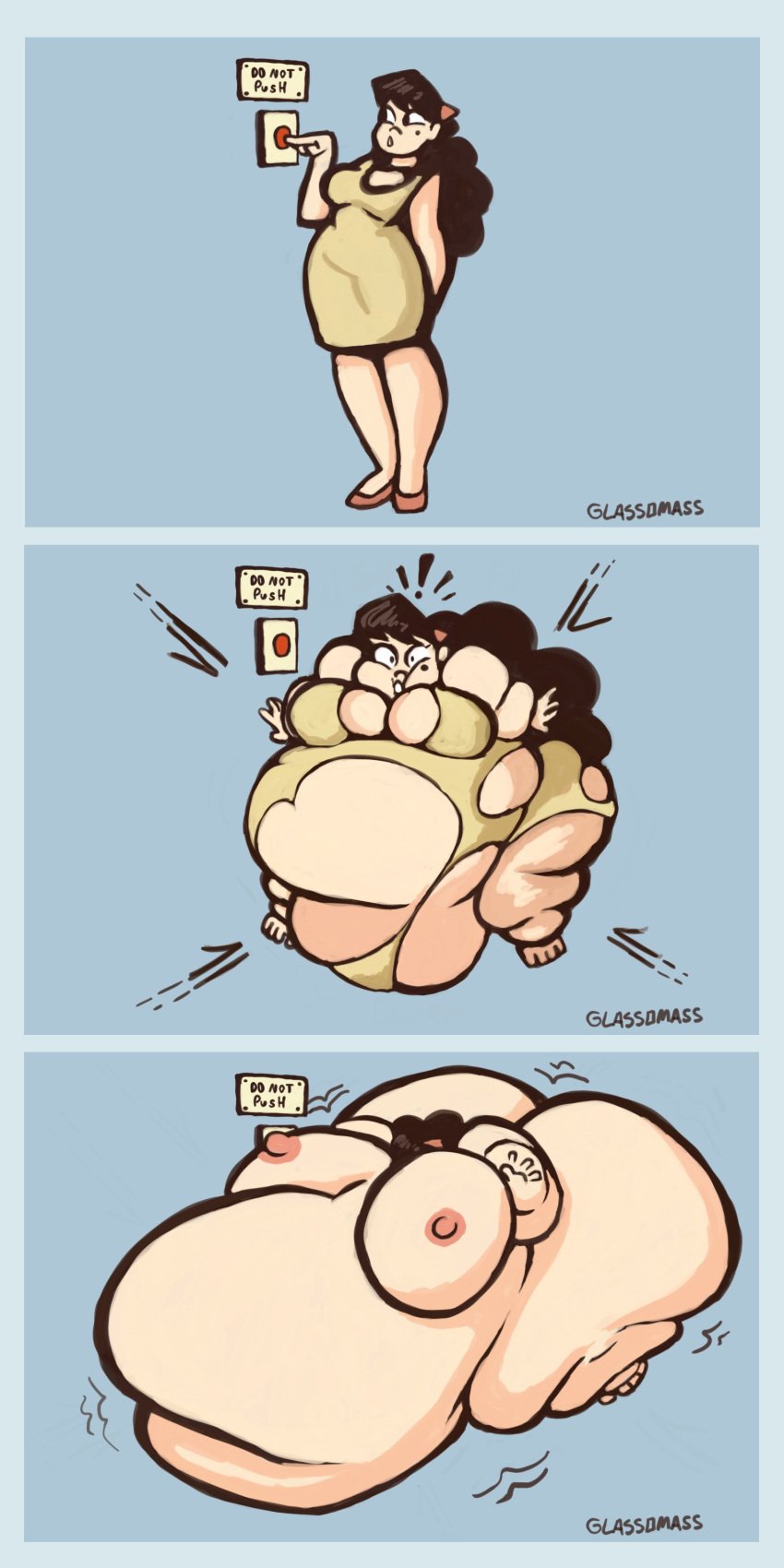 bloating clothing_damage compressed compression female glasses_oc glassomass obese ripping_clothing weight_gain