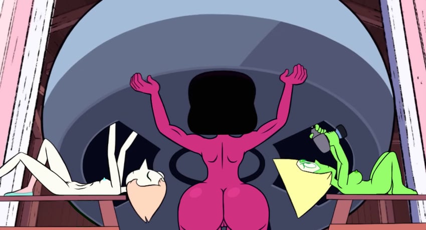 ass back back_view big_ass big_butt cartoon_network edit female female_focus female_only garnet_(steven_universe) gem_(species) green_skin holding holding_object lifting lying_down lying_on_back magenta_skin muscular muscular_arms muscular_female nipples nude nude_female nudity pearl_(steven_universe) peridot_(steven_universe) renajon screenshot screenshot_edit steven_universe white_skin wide_hips