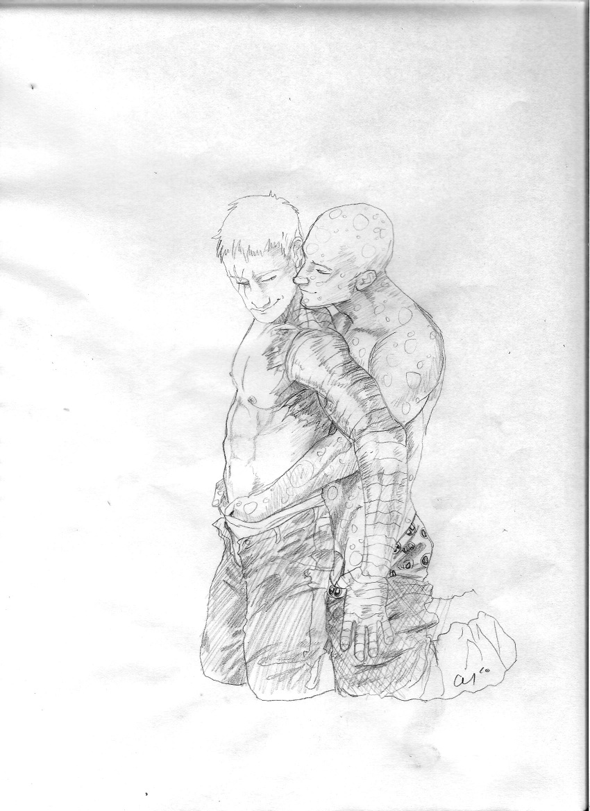 2boys abs cable_(x-men) deadpool gay male male_nipples male_only marvel monochrome nathan_summers pecs topless underwear x-force x-men yaoi