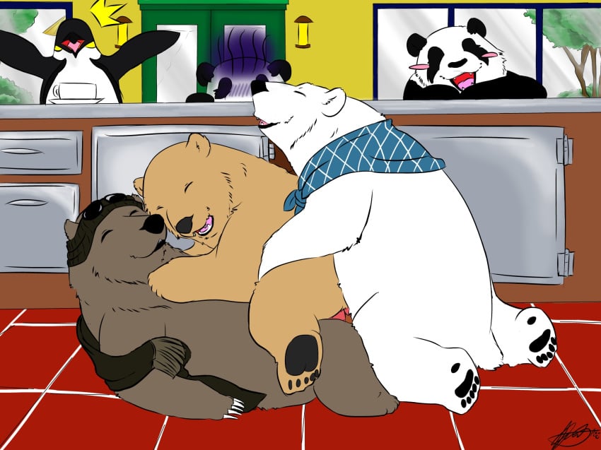 bear cafe furry gay group jack_the_otter male no_humans panda penguin polar_bear sex shirokuma shirokuma_cafe tagme threesome train_position xavier