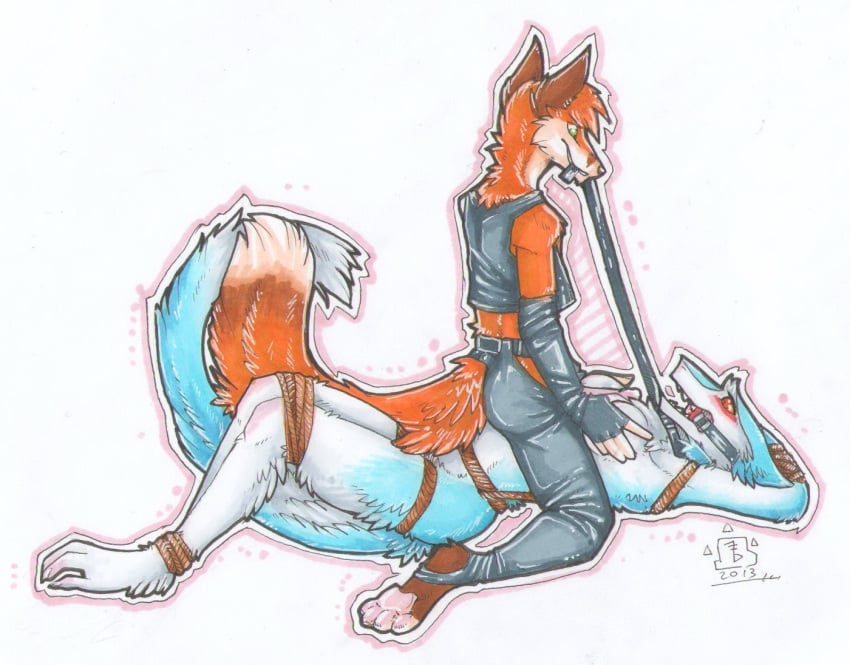 anthro bondage bound breasts canine chest_tuft domination female fox fur furry gag grostenmeiers male mark paizuri paws rubber sergal straight