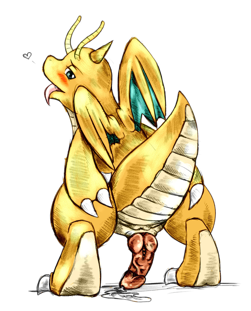 anus blue_eyes dragonite erection male male_only nintendo penis plain_background pokemon pokemon_(species) precum solo tranquilmyst video_games white_background wings