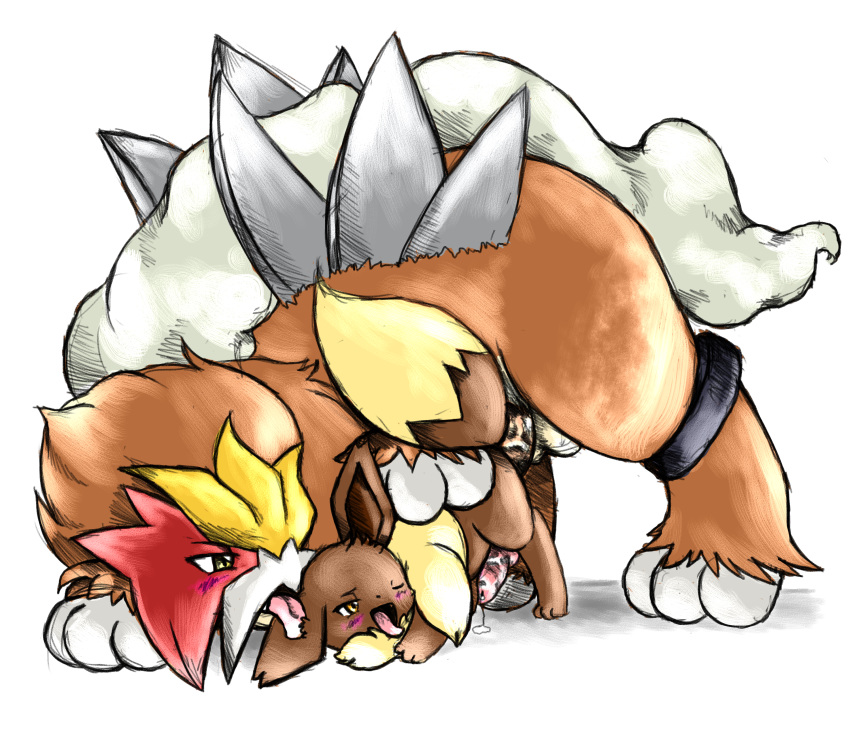 anal balls brown_fur eevee entei fur furry_ears furry_tail gay male nintendo penis plain_background pokemon precum size_difference tail tranquilmyst video_games white_background yellow_eyes