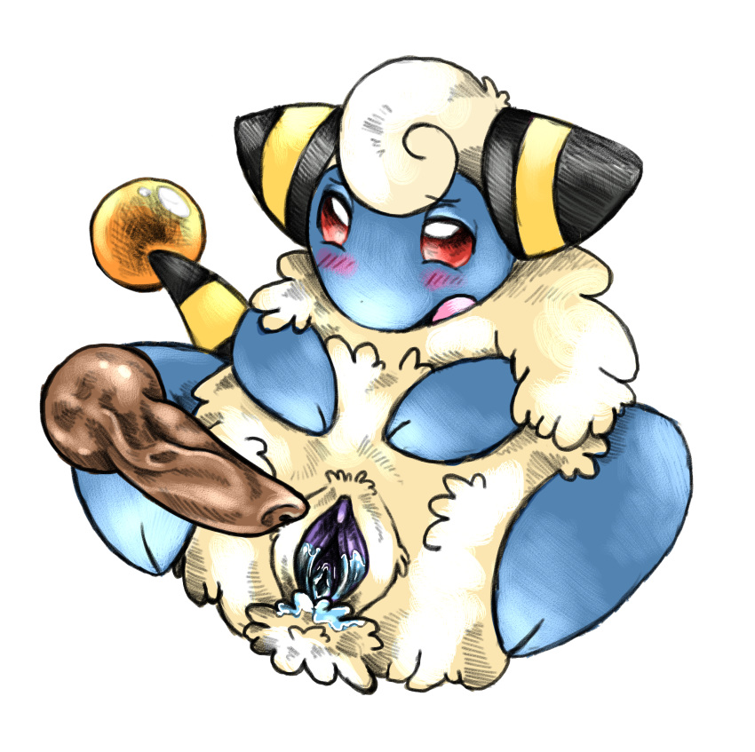 disembodied_penis erection female male mareep nintendo penis plain_background pokemon pussy pussy_juice red_eyes tranquilmyst white_background white_fur