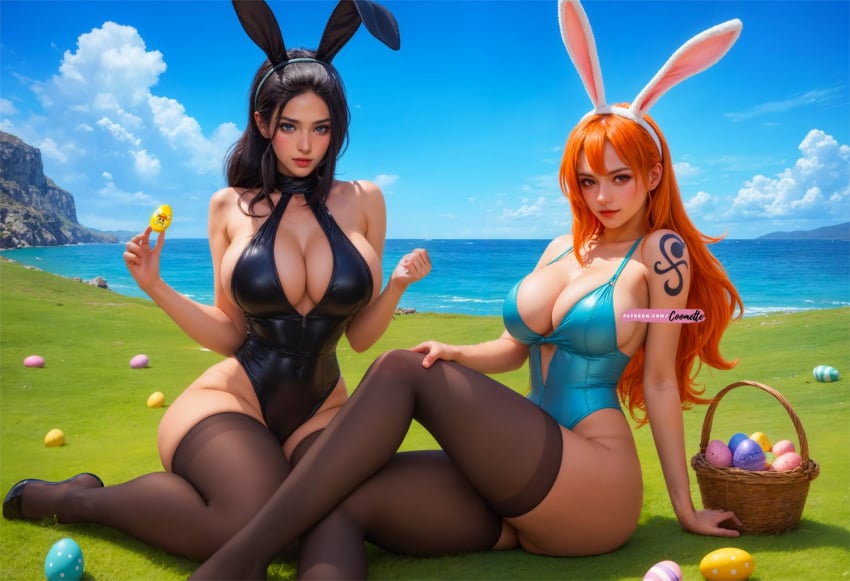 ai_generated coomette easter female female_only nami_(one_piece) nico_robin one_piece