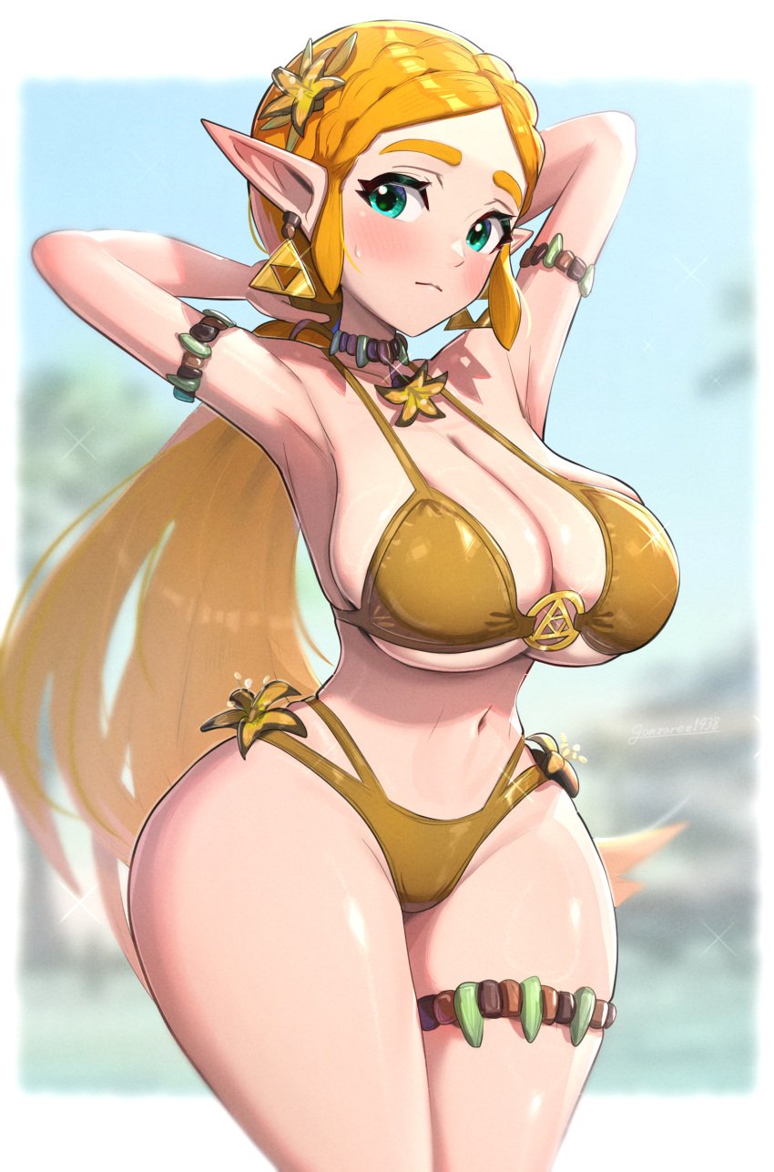 blonde_hair breasts breath_of_the_wild female female_only gonzarez nintendo princess_zelda solo swimsuit tagme the_legend_of_zelda the_legend_of_zelda:_breath_of_the_wild zelda_(breath_of_the_wild)