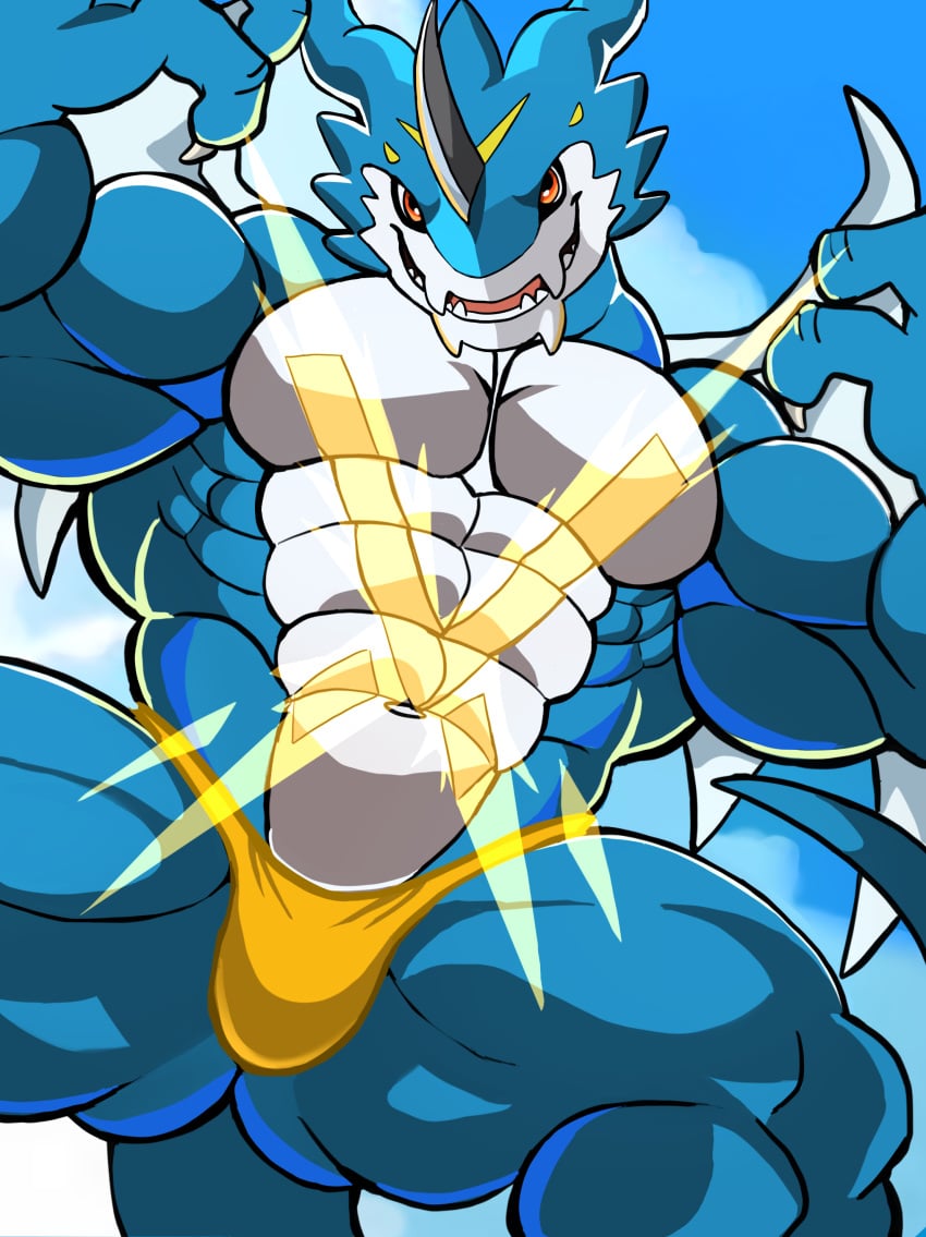 abs anthro balls bara barazoku bulge darknaigart digimon exveemon flaccid gay male male_only muscles muscular penis scalie solo solo_male