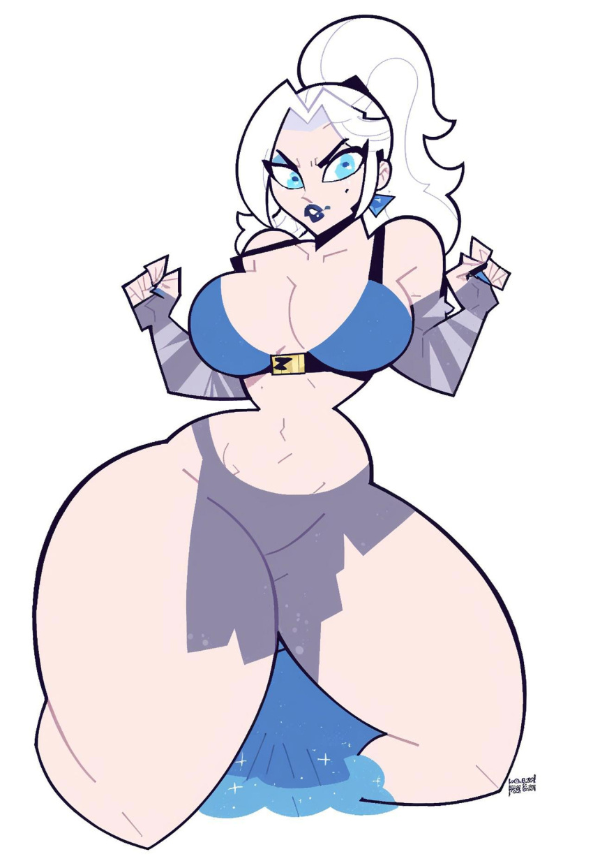 ai_generated big_breasts blue_eyes gwee huge_breasts lipstick thick thick_thighs white_hair