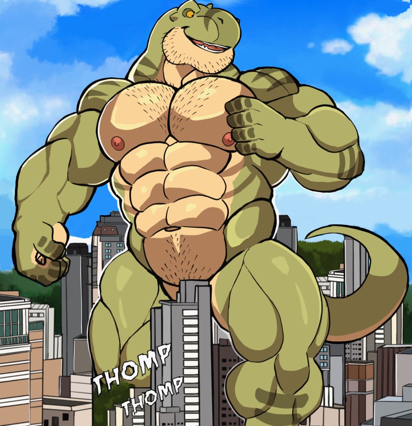 anthro bara barazoku convenient_censoring darknaigart dinosaur jace_(darknaig) macro male male_only muscles muscular nude scalie solo solo_male tyrannosaurid tyrannosaurus tyrannosaurus_rex