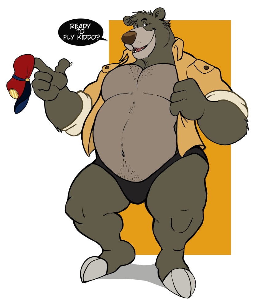 anthro balls baloo bara barazoku bear belly bulge darknaigart disney flaccid furry gay hat male male_only muscles muscular pantsless solo solo_male speech_bubble the_jungle_book ursid ursine