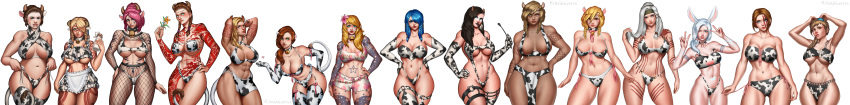 15girls cow_girl cow_horns cow_print group_picture guild_wars guild_wars_2 kibouniverse norn pinup