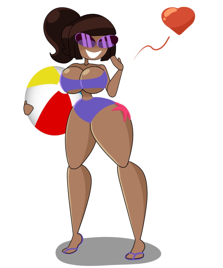 1girls big_breasts cleavage dark-skinned_female disney female knick_knack large_hips long_hair narrow_waist permanent_smile pixar smiling sunglasses sunnification sunny_persona swimsuit thin_waist water wide_hips