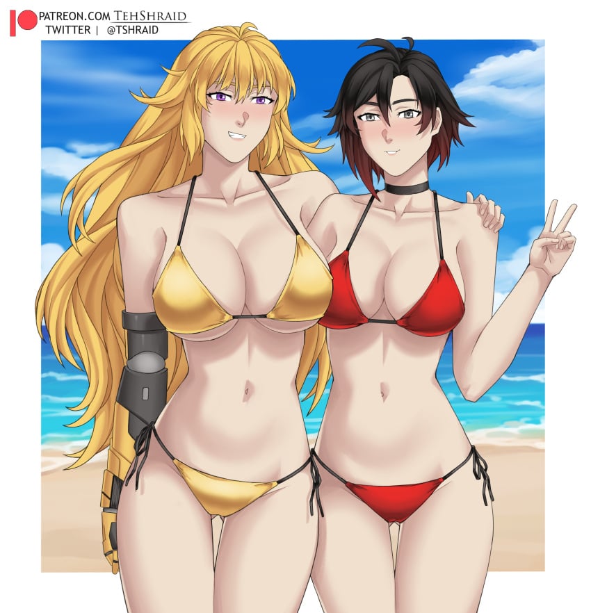 2girls breasts female female_only open_mouth ruby_rose rwby sisters swimsuit tagme tehshraid tshraid yang_xiao_long