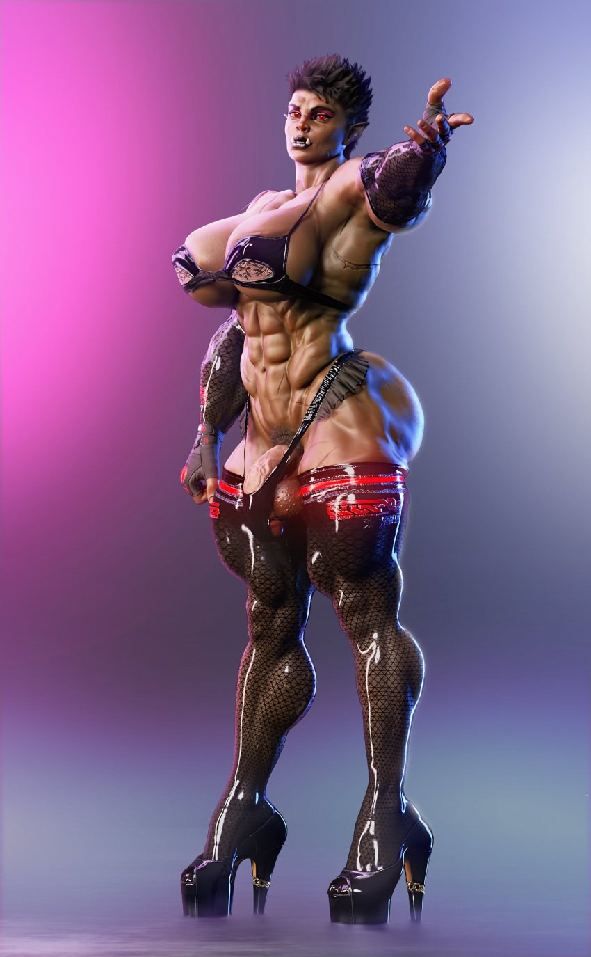 3d futanari green_skin huge_cock muscular muscular_futanari orc penis solo yungscumbag