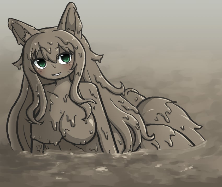 breasts completely_covered_in_mud covered_in_mud dirty dirty_girl female female_only mud muddy naked nipples nude oc original original_character solo souhaku