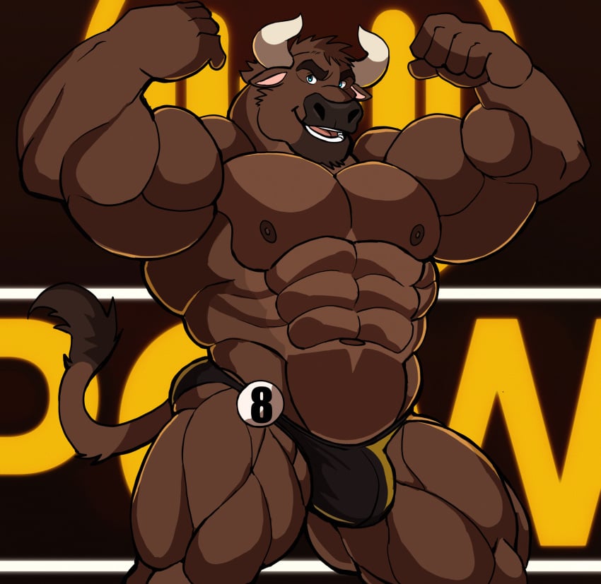 anthro balls bara barazoku bovid bovine bulge bull darknaigart flaccid flexing furry horns male male_only muscles muscular penis solo solo_male underwear underwear_only