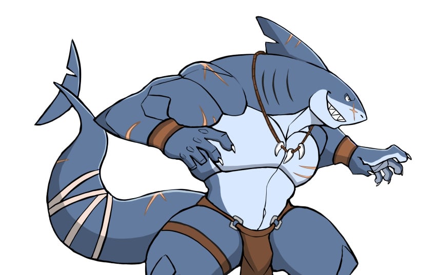 anthro balls bara barazoku bulge darknaigart flaccid loincloth male male_only muscles muscular penis shark shirtless solo solo_male