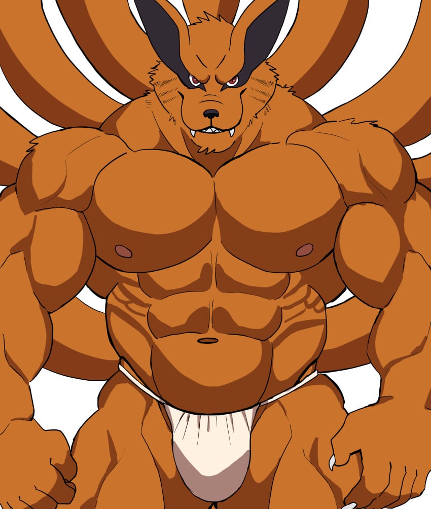 anthro balls bara barazoku bulge darknaigart fangs flaccid fox fundoshi fundoshi_only furry gay kurama male male_only muscles muscular naruto nipples penis solo solo_male