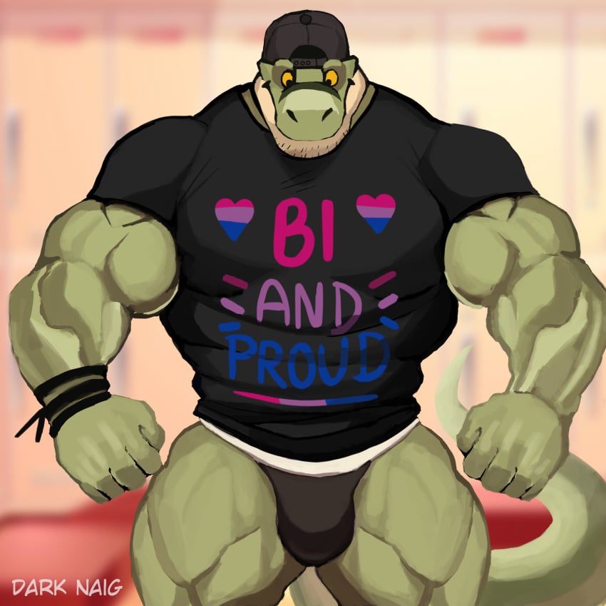 anthro balls bara barazoku bisexual_pride_colors bulge darknaigart dinosaur flaccid jace_(darknaig) jockstrap male male_only muscles muscular pantsless penis scalie solo solo_male tyrannosaurid tyrannosaurus tyrannosaurus_rex underwear