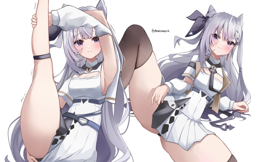 1girls female grey_hair hololive hololive_indonesia leg_lift leg_up rokusketch solo spread_legs thick_thighs thighs vestia_zeta virtual_youtuber