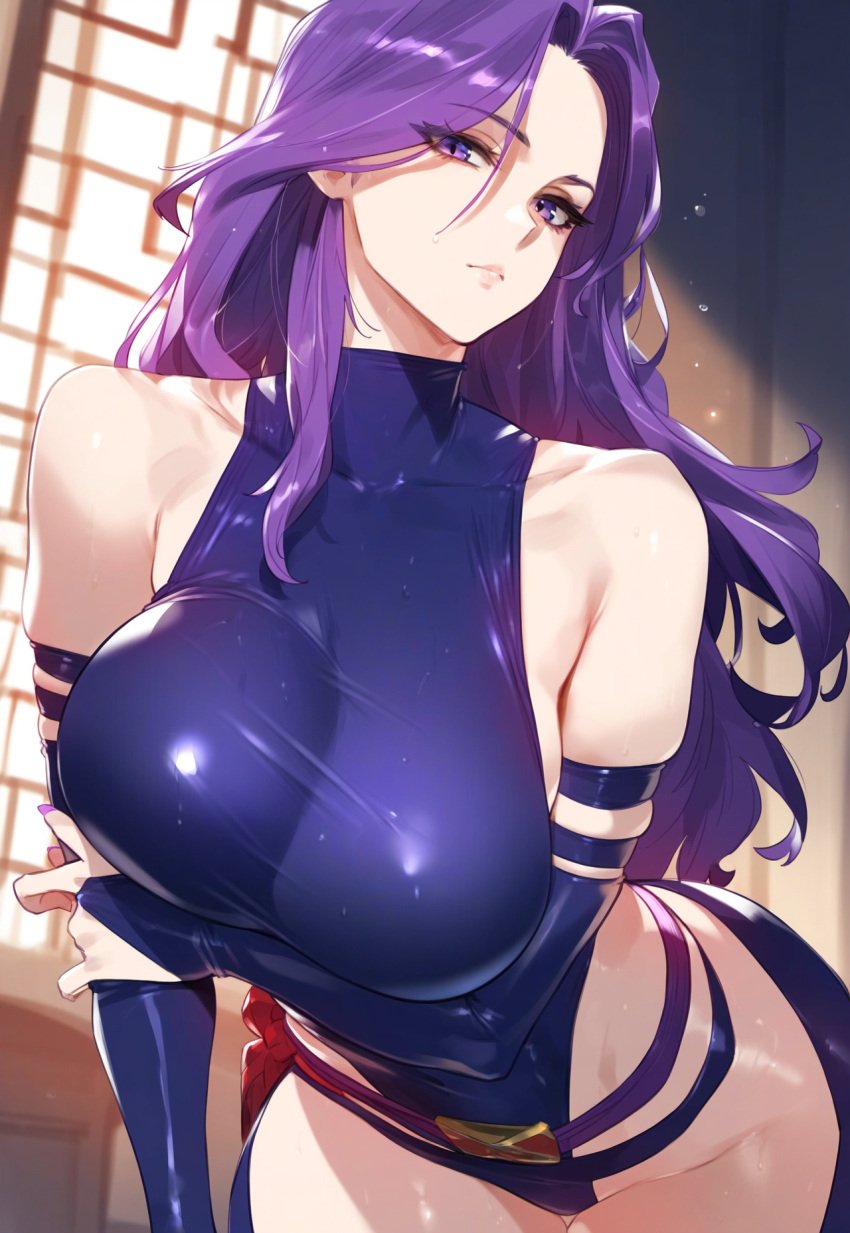 1girls ai_generated big_breasts ded_173 leotard marvel marvel_rivals psylocke purple_eyes purple_hair superhero_costume thighs