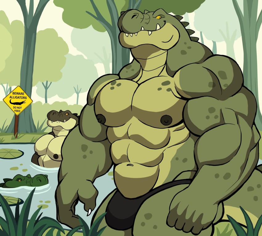 alligator alligatorid anthro balls bara barazoku bulge darknaigart flaccid male male_only muscles muscular penis scalie underwear underwear_only