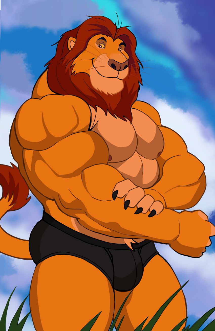 anthro balls bara barazoku bulge darknaigart disney flaccid furry lion male male_only mufasa muscles muscular penis solo solo_male the_lion_king underwear underwear_only