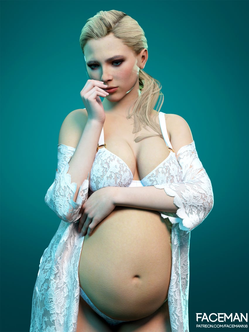 1girls 3d belly big_belly big_breasts blonde_hair blue_eyes bra breasts chloe_(detroit:_become_human) cleavage detroit:_become_human faceman108 female huge_belly panties pregnant solo white_bra