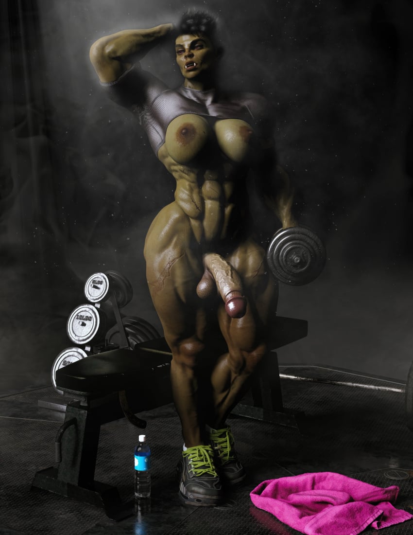 3d futanari green_skin huge_cock muscular muscular_futanari orc penis yungscumbag