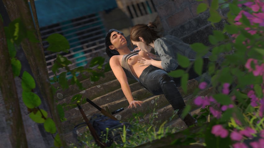 2girls 3d black_hair breast_sucking brown_hair dina_(the_last_of_us) ellie_(the_last_of_us) ellie_williams female female_only human lesbian_sex multiple_girls romantic romantic_couple the_last_of_us the_last_of_us_2 voyeur yuri