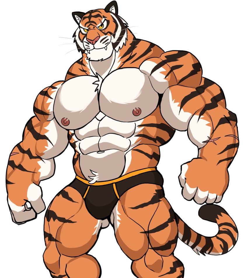 anthro balls bara barazoku bulge darknaigart flaccid fortnite furry male male_only muscles muscular oscar_(fortnite) penis solo solo_male tiger underwear underwear_only