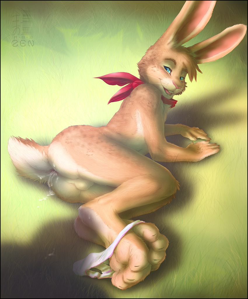 2013 ass cum cum_in_ass cum_inside easter holidays lagomorph male male_only paws rabbit scarf smile solo tongue zen