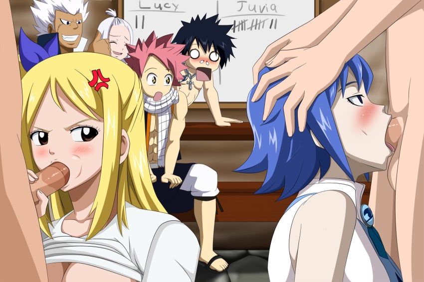 3girls 5boys being_watched black_hair blonde_hair blue_hair blush brown_eyes classroom closed_eyes clothed_female clothed_female_nude_male clothed_sex competition contest deepthroat dominant_female dominant_male elfman_strauss fairy_tail feet fellatio female gray_fullbuster group_sex highres human juvia_lockser long_hair lucy_heartfilia male mirajane_strauss multiple_girls natsu_dragneel no_bra nude oral orgy penis pink_hair public_nudity public_sex school score scoreboard sex shirt_lift short_hair side_ponytail sitting smile standing straight submissive_female submissive_male tbone111 toes uncensored watching white_hair