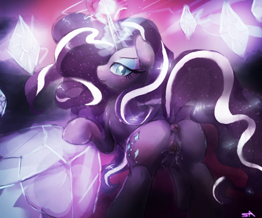 2013 anus ass big_crotchboobs blue_eyes crotchboobs cutie_mark equine eyeliner female friendship_is_magic gaping gaping_pussy hasbro horn horse looking_at_viewer looking_back mlp_g4 my_little_pony my_little_pony_(idw) nightmare_rarity pony pussy pussy_juice rarity_(mlp) signature solo surgicalarts two_tone_hair unicorn