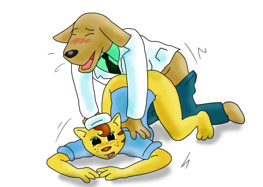 1boy anthro blush canine doctor dr_matthews feline female from_behind furry furry_only happy_sex hilltop_hospital interspecies nurse nurse_kitty sex straight uniform