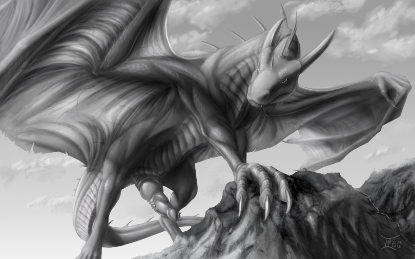 black_and_white dragon erection jackrow monochrome penis solo