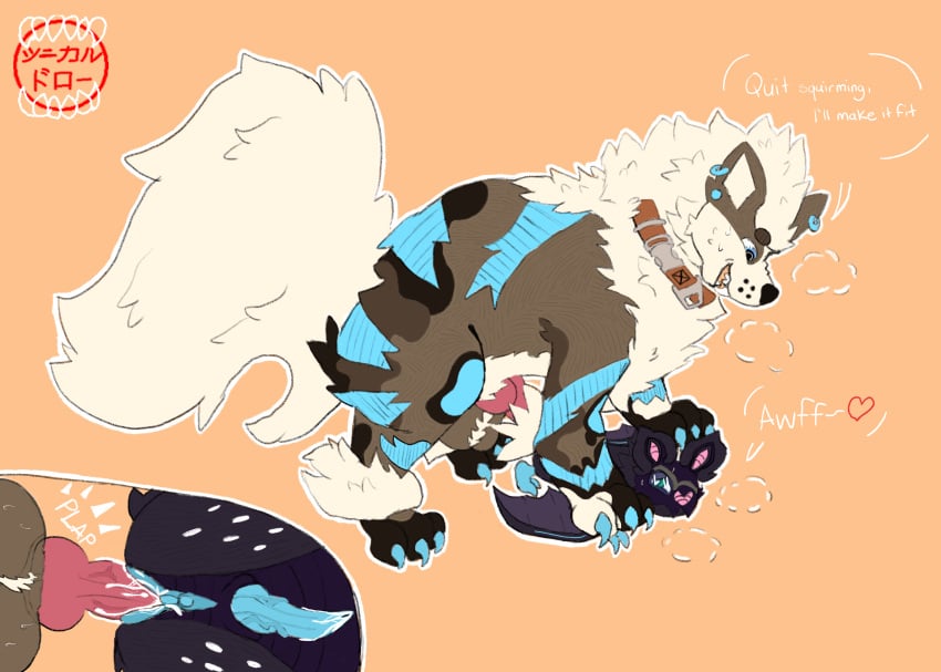 absurd_res arcanine balls black_body black_fur blue_body blue_claws blue_eyes blue_fur blue_markings blue_penis blue_pussy blue_stripes bodily_fluids brown_body brown_collar brown_fur claws clitoris collar cum cum_in_pussy cum_inside cuntboy cuntboy_sans_balls cynical_draws duo ear_piercing eyewear fan_character feral feral_on_feral fluffy fluffy_tail fur fuzzy_balls gaba_neon generation_1_pokemon generation_6_pokemon genital_fluids genitals glasses green_eyes heart_after_text herm hermaphrodite hi_res intersex intersex/male knot male maleherm markings marsbat multi_genitalia nintendo noibat onomatopoeia penis piercing plap_(sound) pokemon pokemon_(species) pussy simple_background sound_effects speech_bubble stripes tail text tilde_after_text white_body white_fur