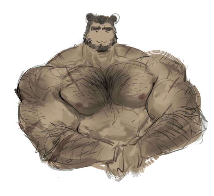 animal_ears bara bazonuts body_hair facial_hair male male_only muscles muscular nude solo solo_male