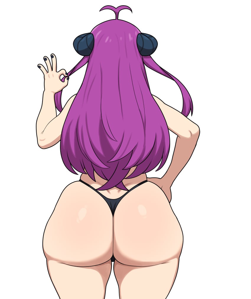 ass back_view big_ass bikini fanart female female_only freshnsfw gesture horn horns kishirika_kishirisu large_ass mushoku_tensei mushoku_tensei:_isekai_ittara_honki_dasu purple_hair thong